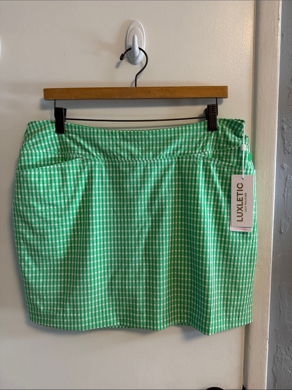 NWT Lilly Pulitzer Fauna Green Gingham Stretch Golf Skort.  Size 12.